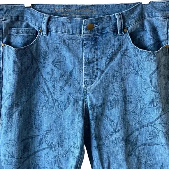 SOFT SURROUNDINGS | Women’s Leaf Print 5 Pocket Pull On Denim Leggings Size PL - Picture 4 of 7